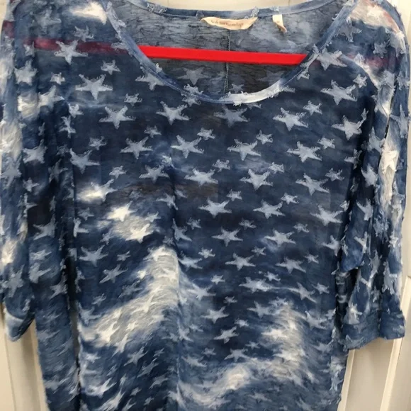 Soft Surroundings Sheer Blue & White Star Top Small/ Medium - Picture 4 of 16